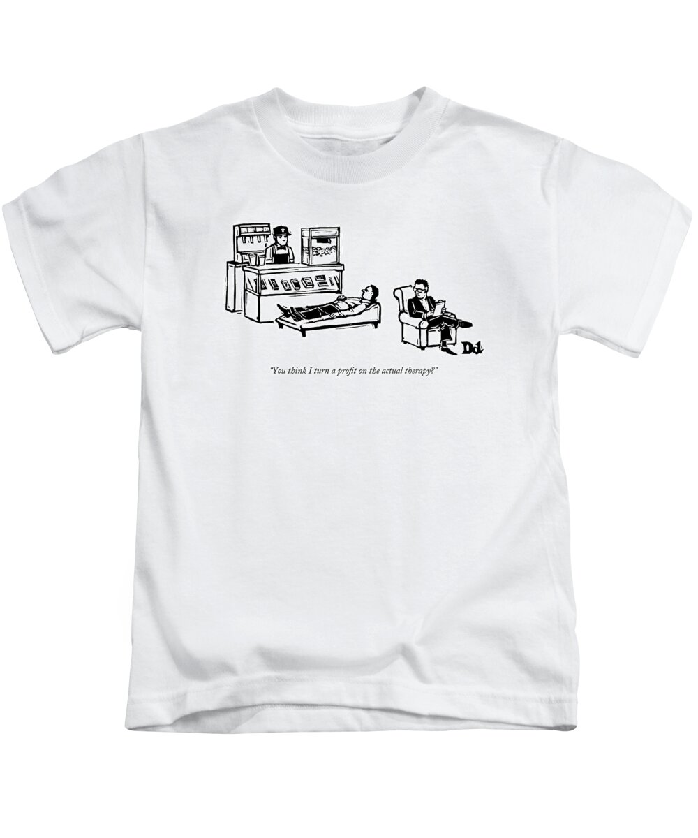 Concessions Stand Kids T-Shirt featuring the drawing A Therapist's Office With A Concession Stand by Drew Dernavich