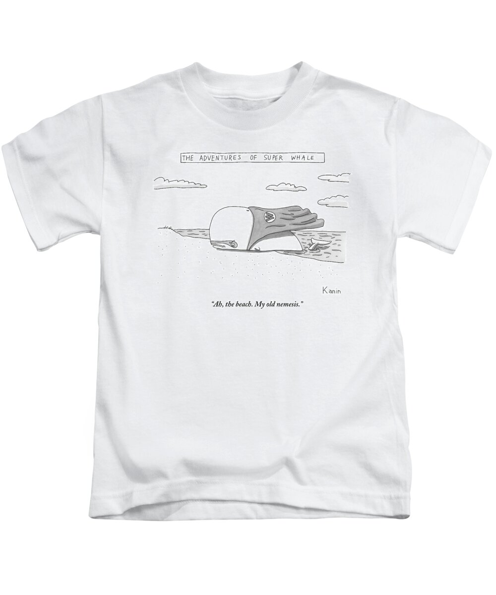 Cape Kids T-Shirt featuring the drawing A Whale In A Cape Is Laying On A Beach by Zachary Kanin