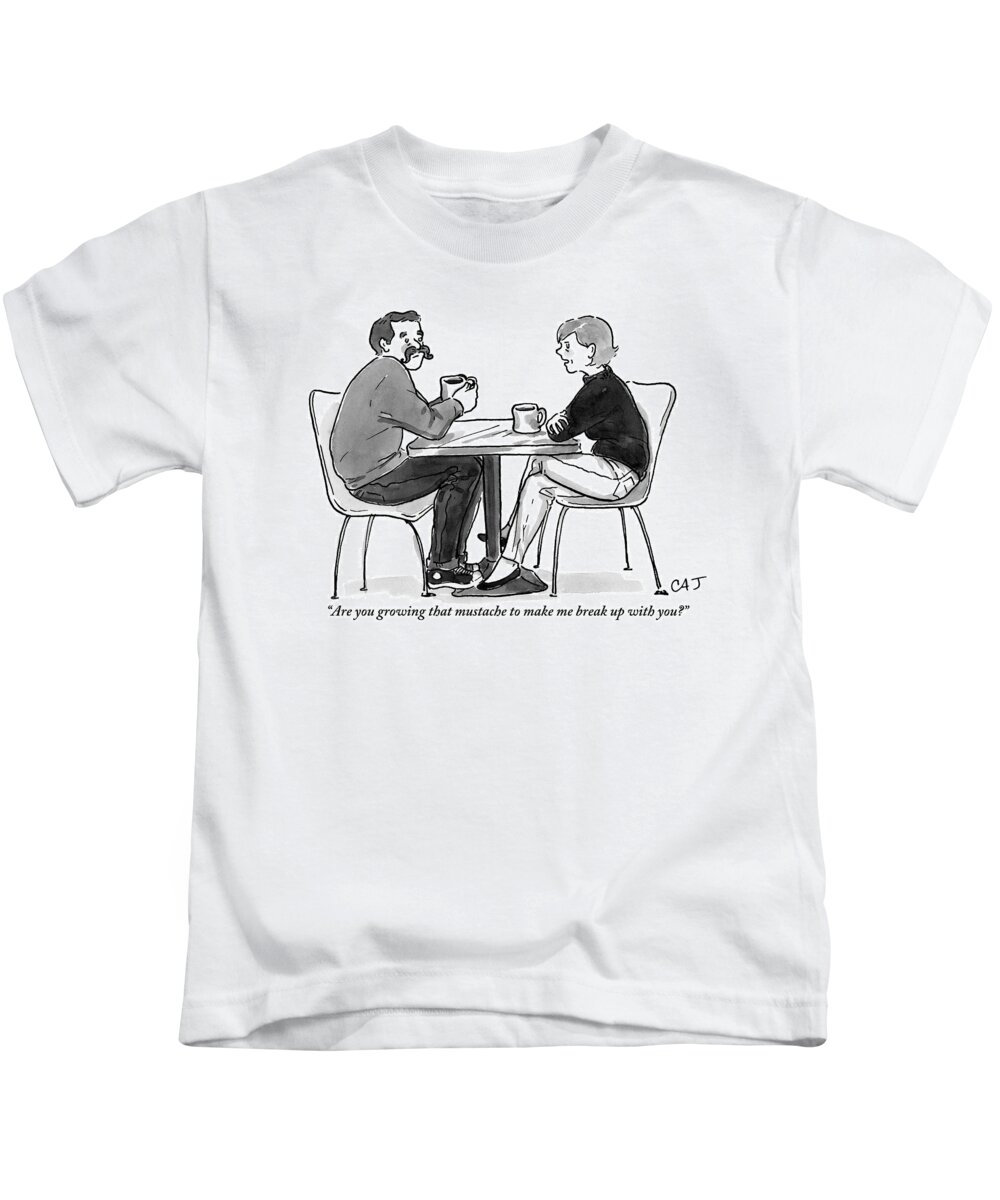 Mustache Kids T-Shirt featuring the drawing A Woman Talks To A Man With A Mustache by Carolita Johnson