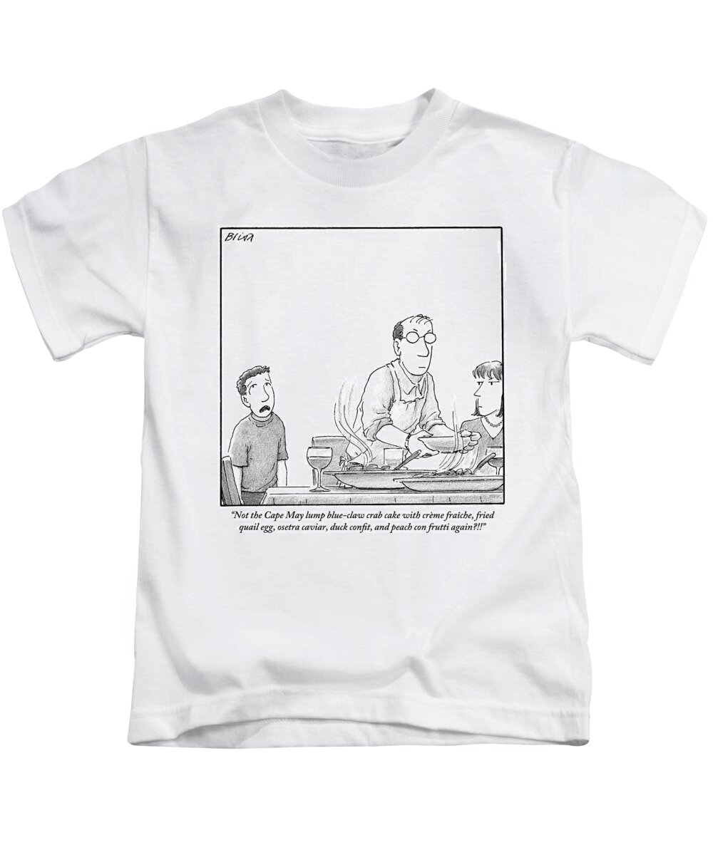 Children Kids T-Shirt featuring the drawing A Young Boy Complains About What's For Dinner by Harry Bliss