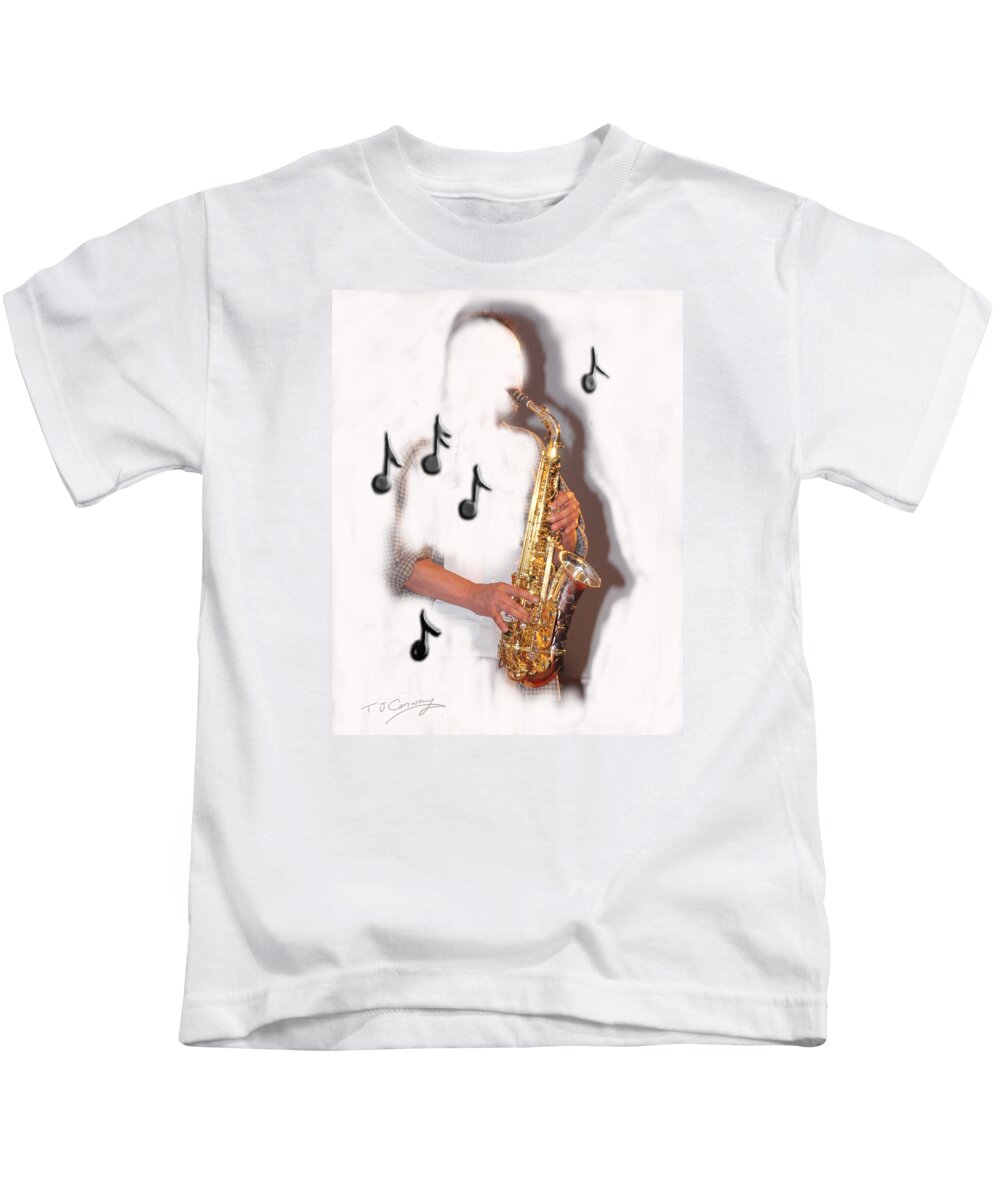 Saxophone Kids T-Shirt featuring the photograph Abstract saxophone player by Tom Conway