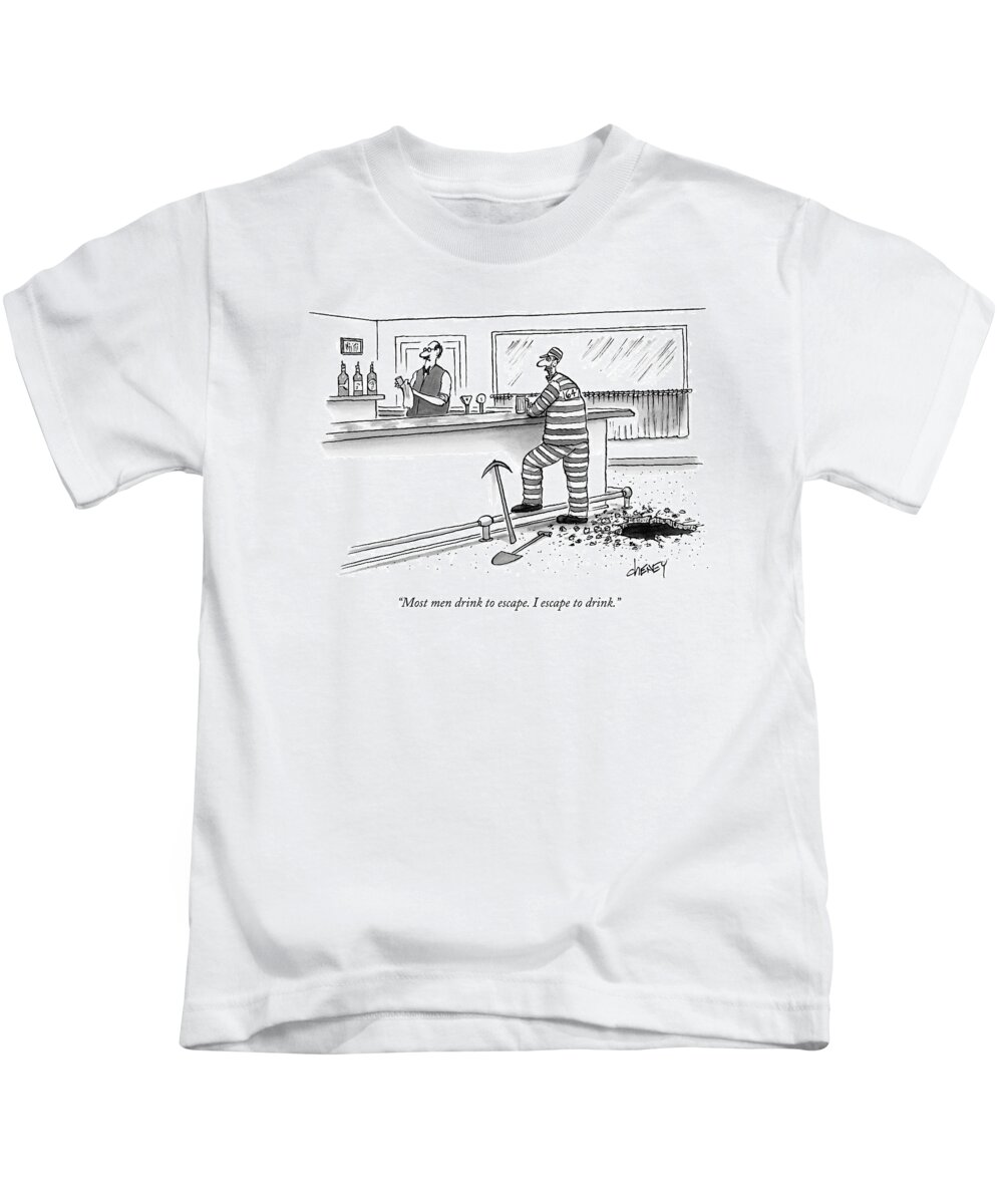 Prisons Kids T-Shirt featuring the drawing An Escaped Prisoner Has Tunneled His Way To A Bar by Tom Cheney