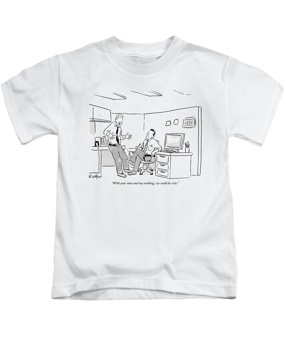 Idea Kids T-Shirt featuring the drawing An Excited Man Speaks To His Coworker by Robert Leighton