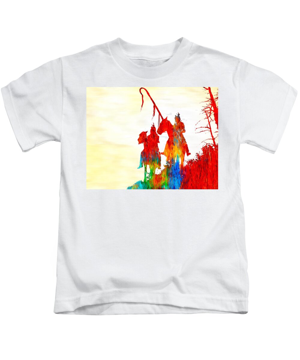 War Kids T-Shirt featuring the painting Apsaroke War Group by Rick Mosher