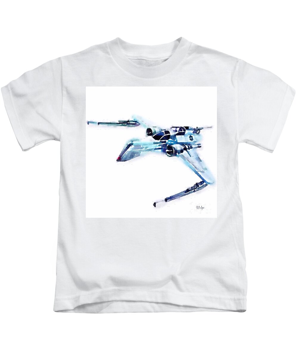 Arc-170 Kids T-Shirt featuring the painting ARC-170 starfighter by HELGE Art Gallery