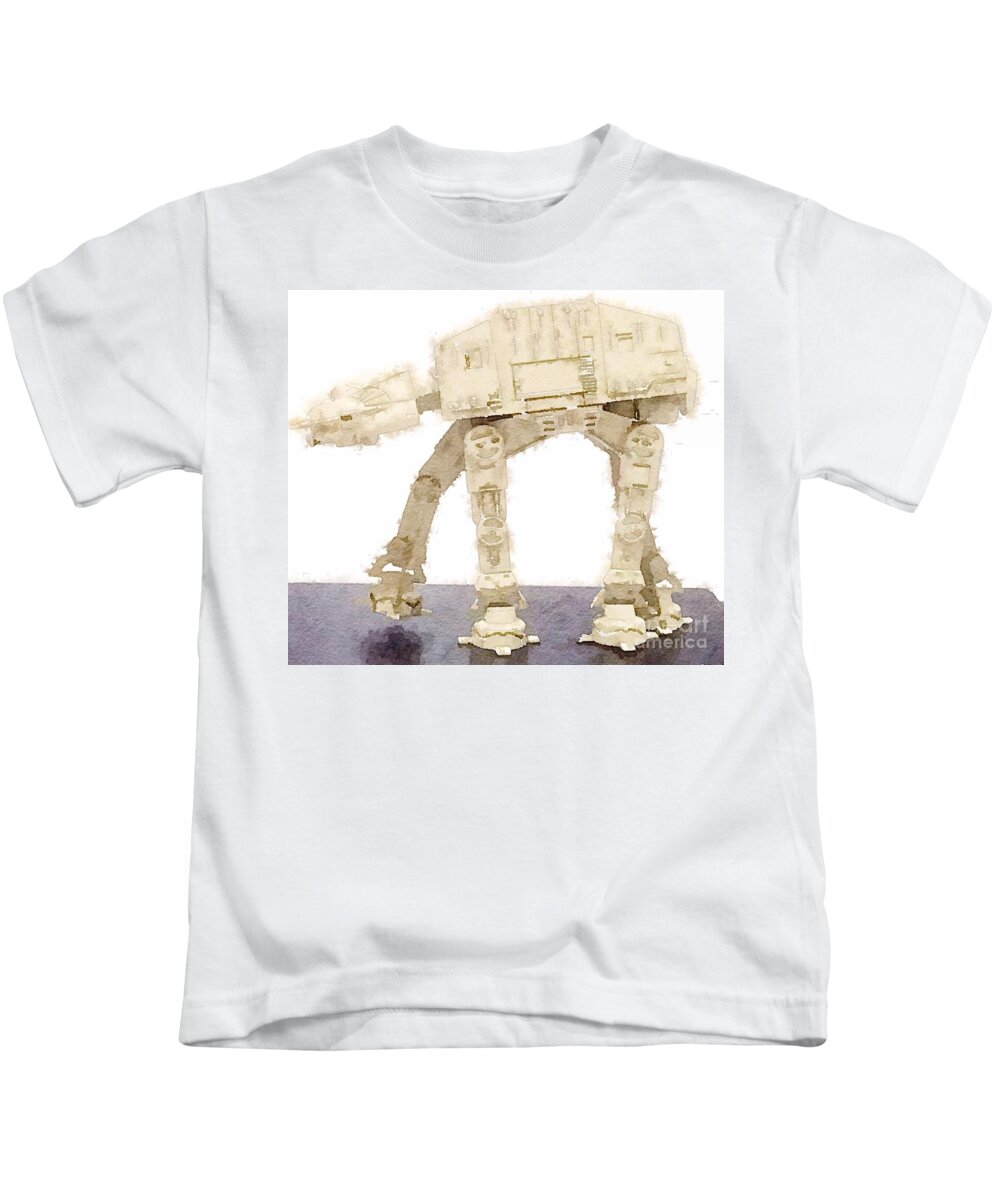 Aquarelle Kids T-Shirt featuring the painting AT-AT All Terrain Armored Transport by HELGE Art Gallery
