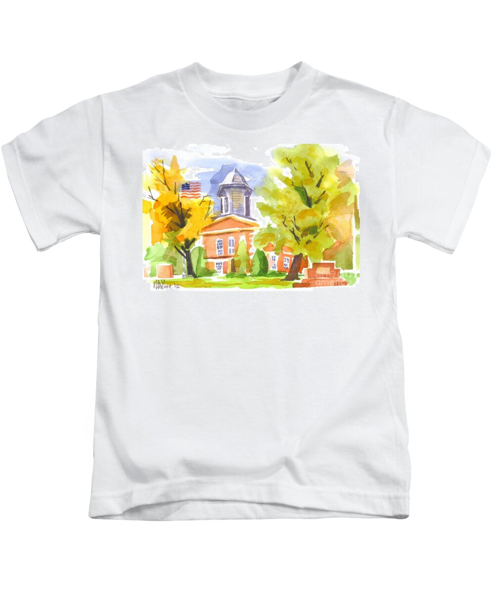 Autumn At The Courthouse Kids T-Shirt featuring the painting Autumn at the Courthouse by Kip DeVore