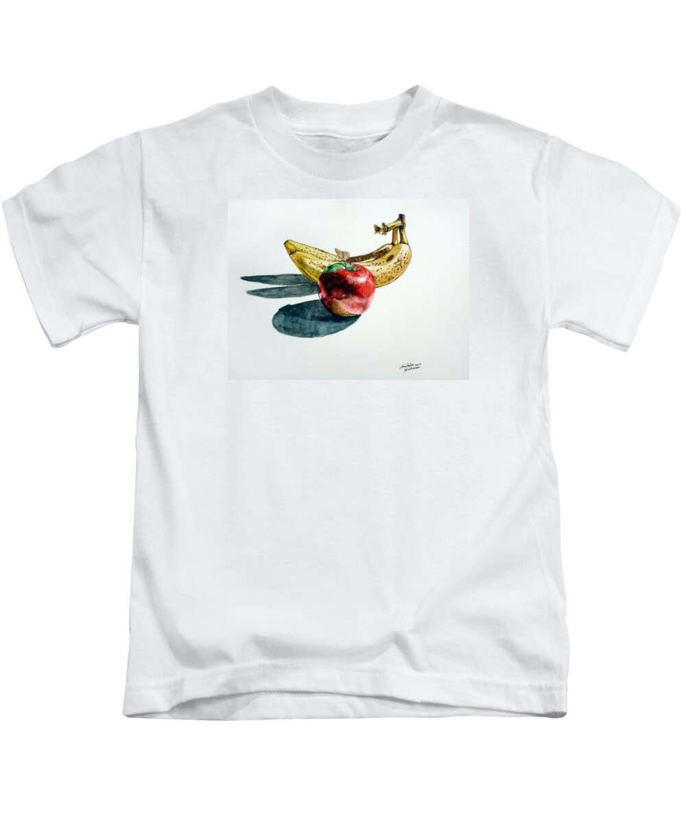 Banana Kids T-Shirt featuring the painting Bananas and an Apple by Christopher Shellhammer