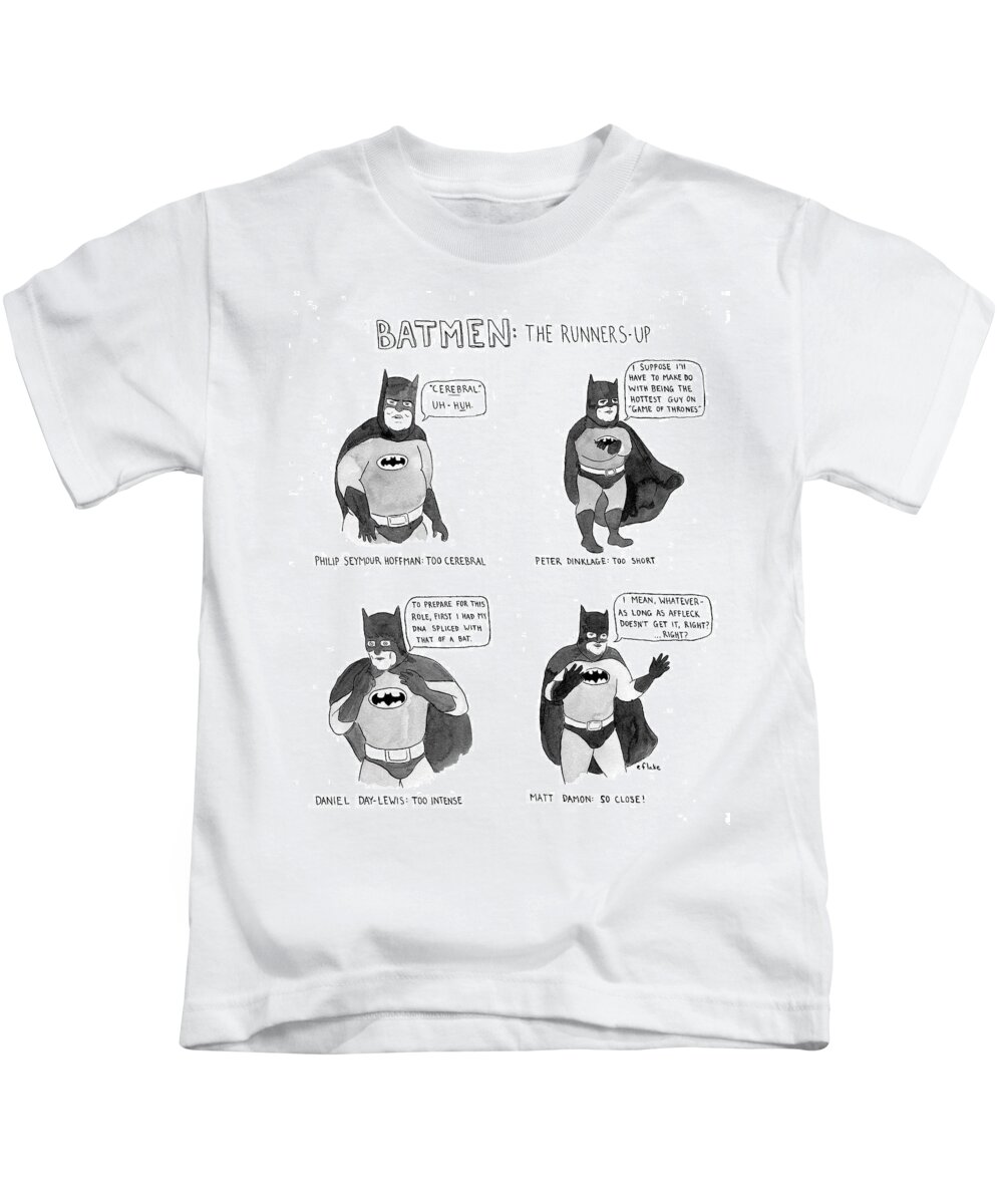 Batmen: The Runners-up Kids T-Shirt featuring the drawing Batmen Runners by Emily Flake
