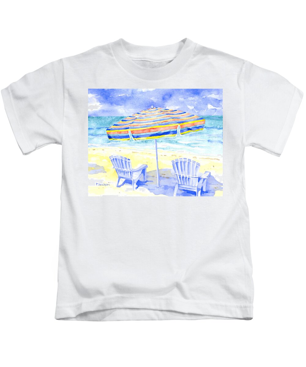 Beach Chairs Kids T-Shirt featuring the painting Beach Chairs by Pauline Walsh Jacobson
