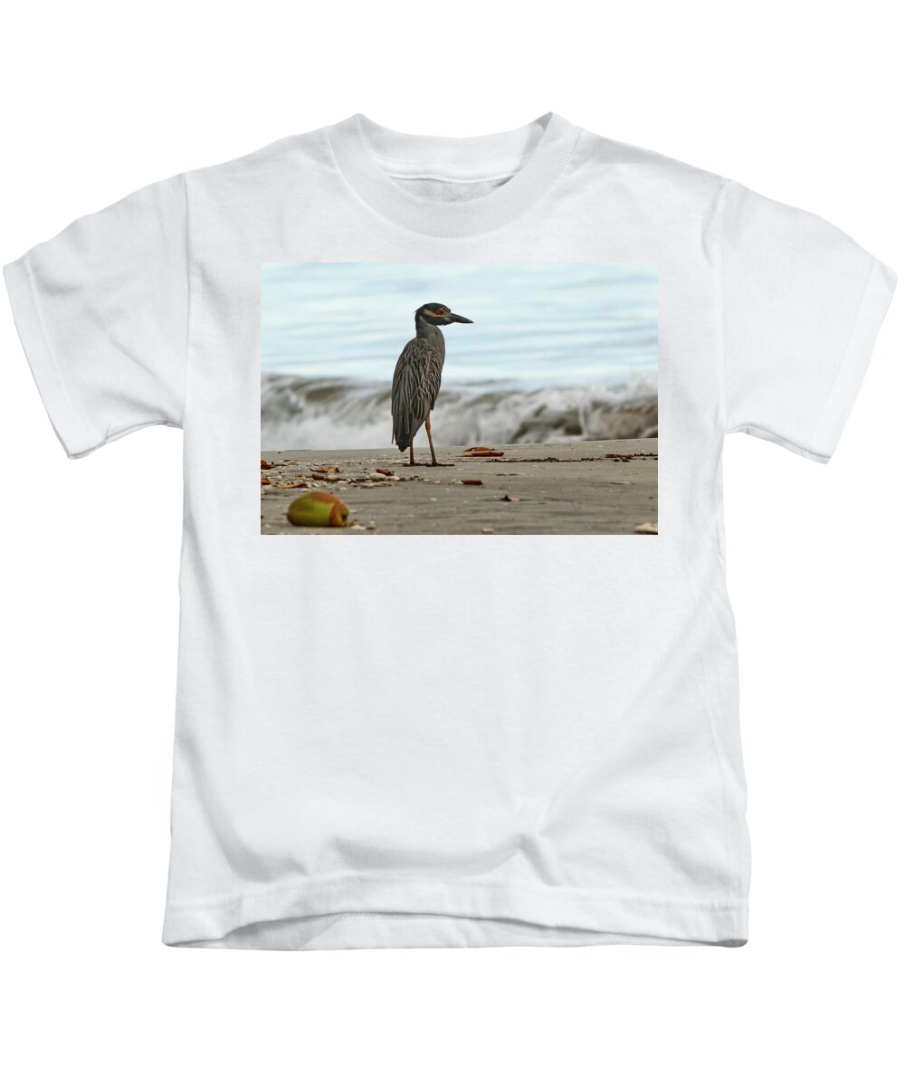 Bird Kids T-Shirt featuring the photograph Beach goer by Erin Thomsen