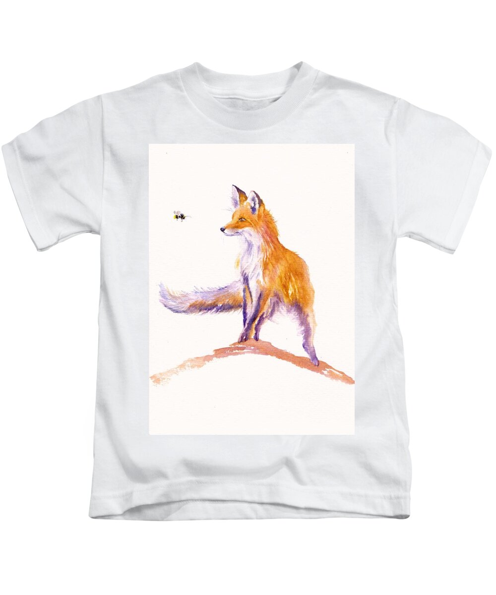 Fox Kids T-Shirt featuring the painting Bee Inspired - Fox by Debra Hall