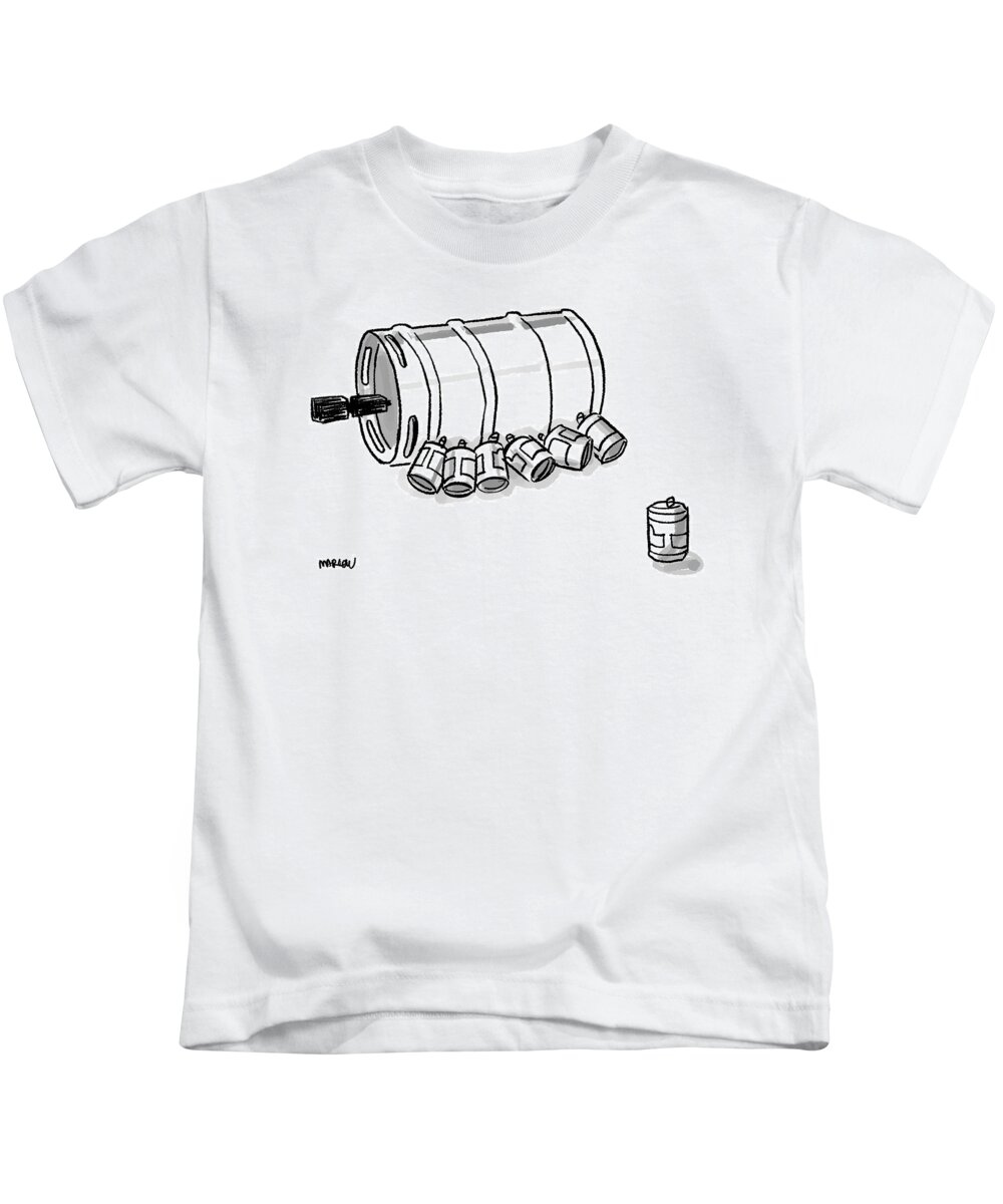 Beer Cans Kids T-Shirt featuring the drawing Beer Cans Nursing At A Keg by Sam Marlow