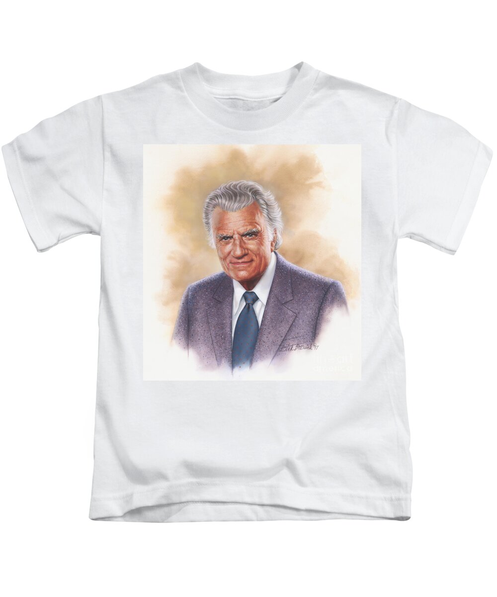 Portrait Kids T-Shirt featuring the painting Billy Graham Evangelist by Dick Bobnick