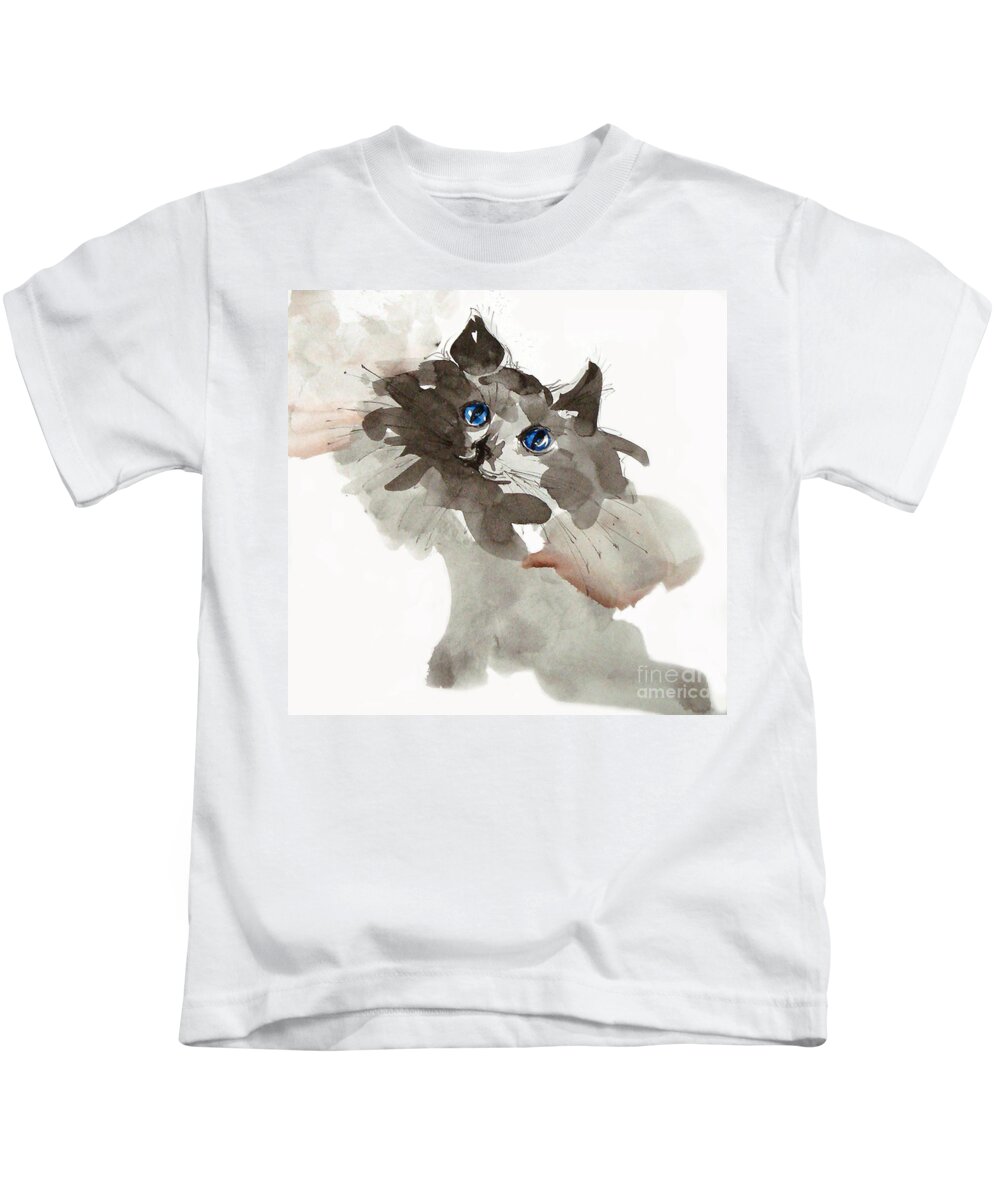 Cat Kids T-Shirt featuring the painting Blue Eyes by Chris Paschke