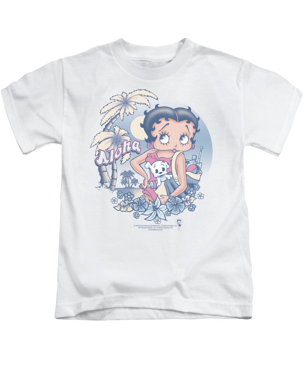 Betty Boop Kids T-Shirt featuring the digital art Boop - Aloha by Brand A