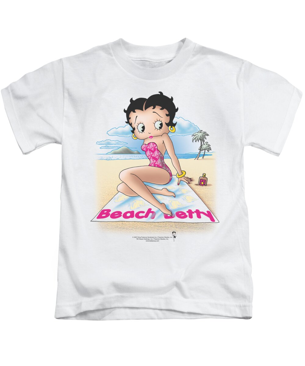 Betty Boop Kids T-Shirt featuring the digital art Boop - Beach Betty by Brand A