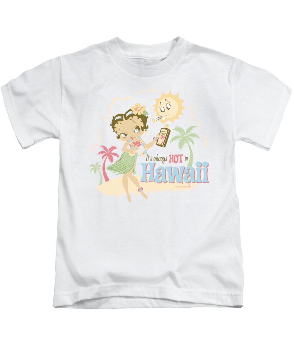 Betty Boop Kids T-Shirt featuring the digital art Boop - Hot In Hawaii by Brand A