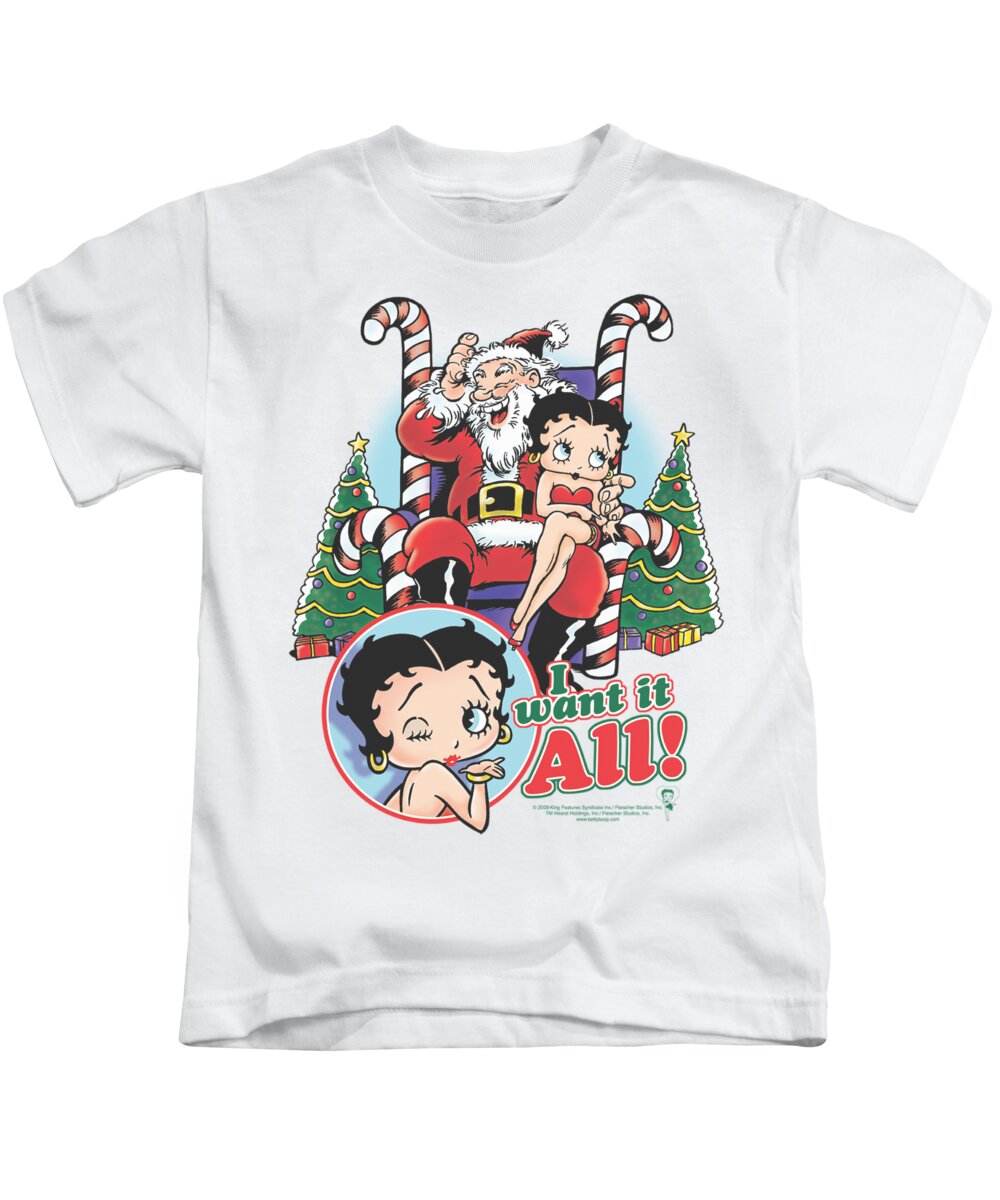Betty Boop Kids T-Shirt featuring the digital art Boop - I Want It All by Brand A