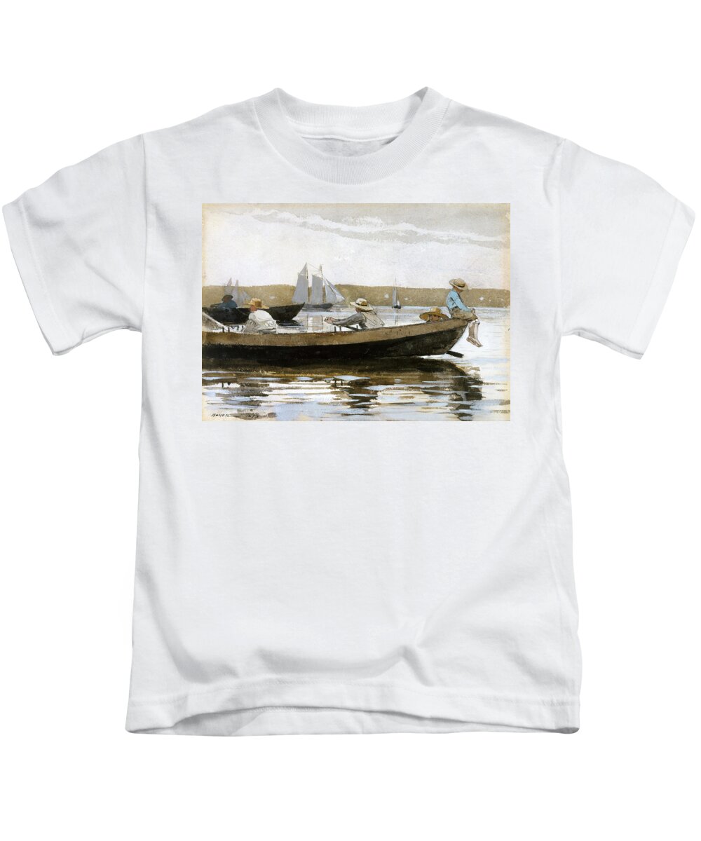Winslow Homer Kids T-Shirt featuring the drawing Boys in a Dory by Winslow Homer