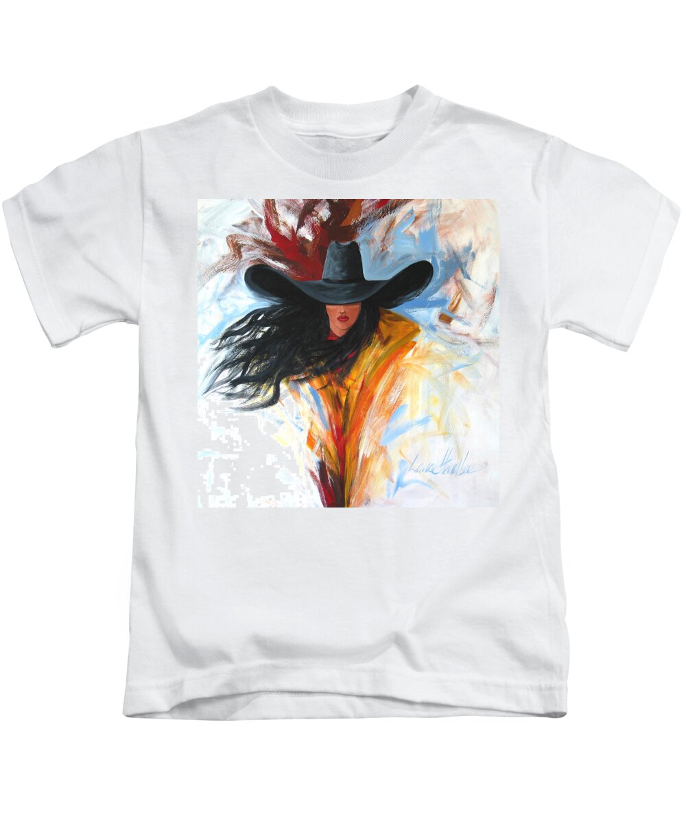 Cowgirl Kids T-Shirt featuring the painting Brushstroke Cowgirl by Lance Headlee