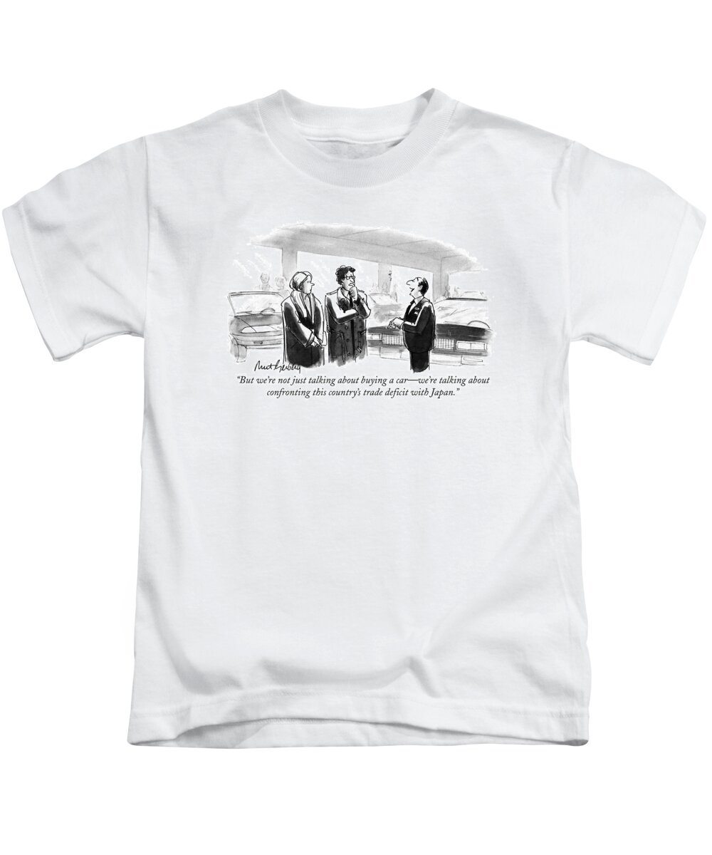 Consumerism Kids T-Shirt featuring the drawing But We're Not Just Talking About Buying A Car - by Mort Gerberg