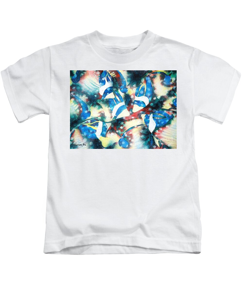 Marine Life Kids T-Shirt featuring the painting Butterfly Fish by Frances Ku