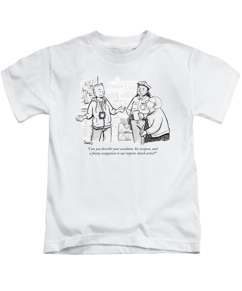 Crime Kids T-Shirt featuring the drawing Can You Describe Your Assailant by Benjamin Schwartz
