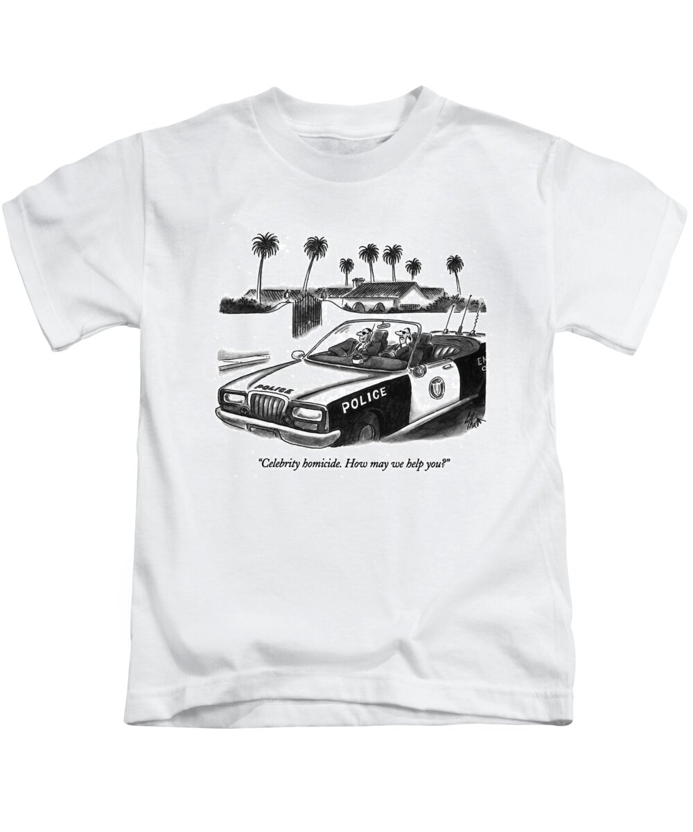 
Crime Kids T-Shirt featuring the drawing Celebrity Homicide. How May We Help You? by Frank Cotham