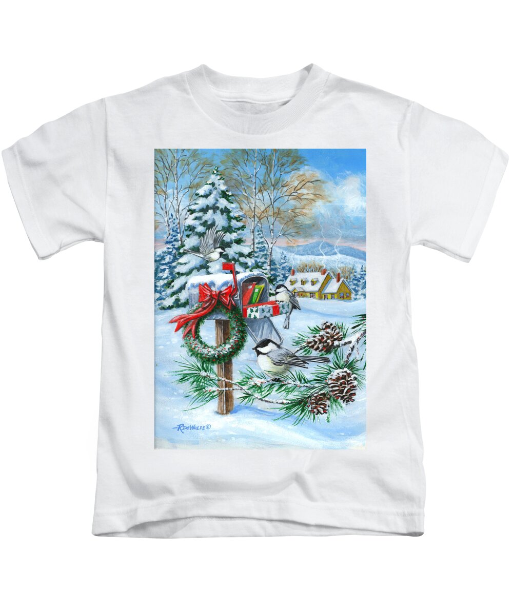 Mail Kids T-Shirt featuring the painting Christmas Mail by Richard De Wolfe