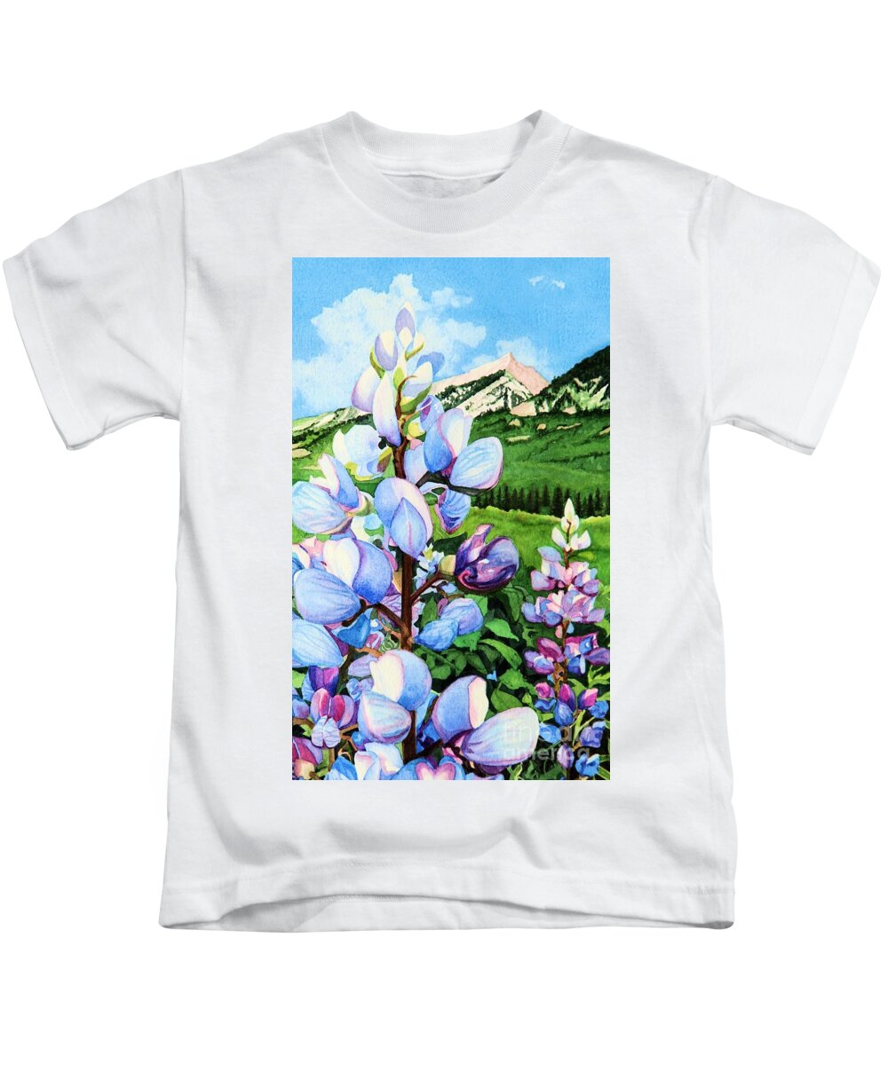 Flowers Kids T-Shirt featuring the painting Colorado Summer Blues Close-Up by Barbara Jewell