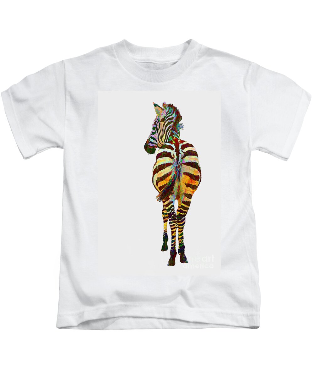 Animal Kids T-Shirt featuring the mixed media Colorful Zebra by Teresa Zieba