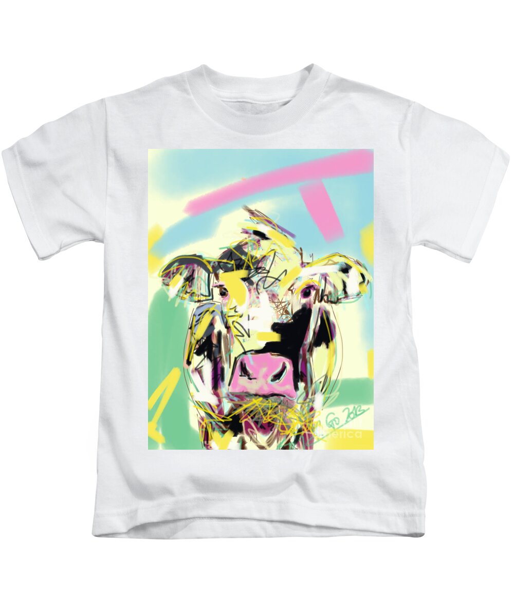 Cow Kids T-Shirt featuring the painting Cow- Happy Cow by Go Van Kampen