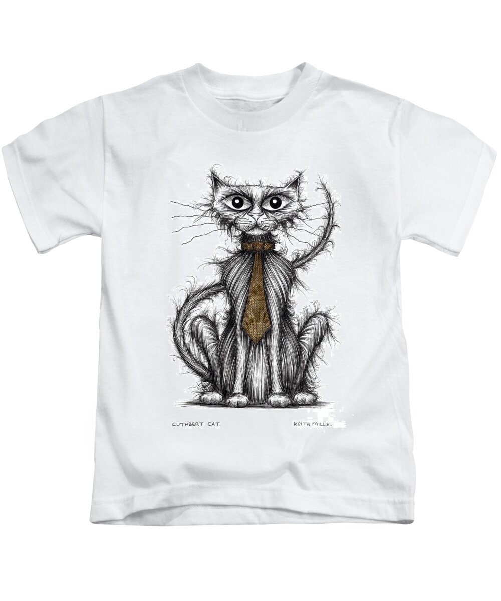 Cat Kids T-Shirt featuring the drawing Cuthbert cat by Keith Mills