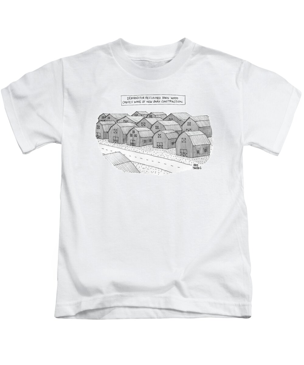 Reclaimed Barnwood Kids T-Shirt featuring the drawing Demand For Reclaimed Barnwood Causes Wave Of New by Amy Hwang