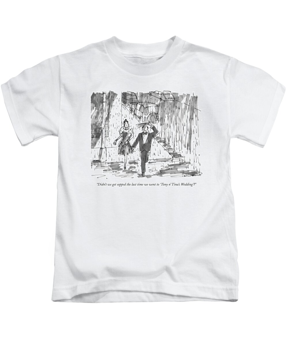 
(well-dressed Man And Woman On Street In A Downpour)
Entertainment Kids T-Shirt featuring the drawing Didn't We Get Sopped The Last Time We Went by Michael Crawford