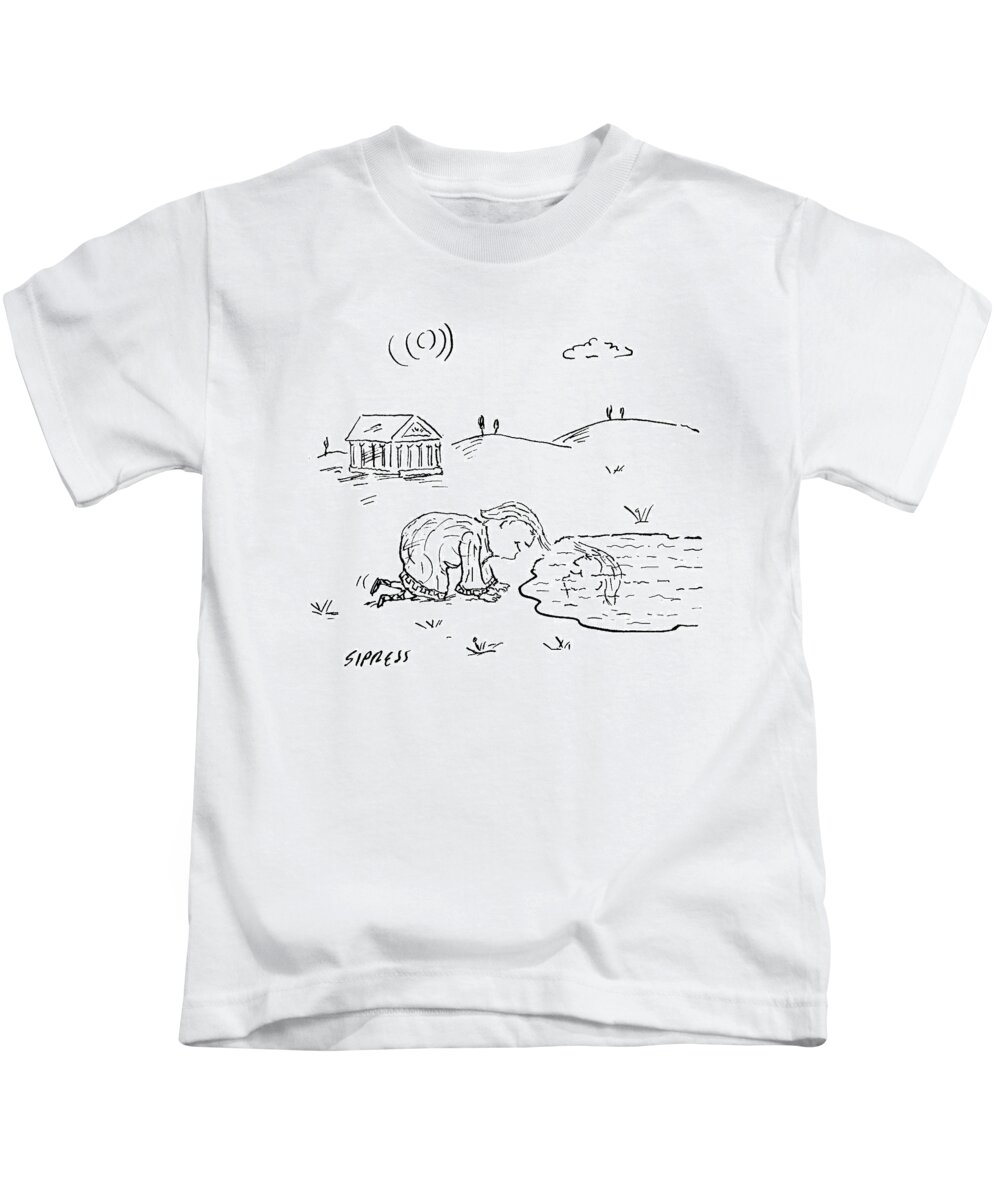 Cartoon Kids T-Shirt featuring the drawing Donald Trump Looking Into A Pond by David Sipress