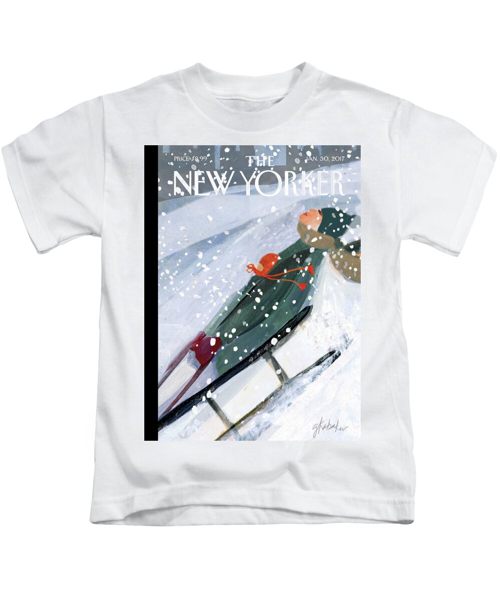 Downhill Racers Kids T-Shirt featuring the painting Downhill Racers by Gayle Kabaker