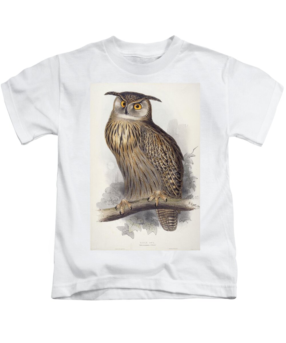Owl Kids T-Shirt featuring the painting Eagle Owl. Bubo Maximus by Edward Lear