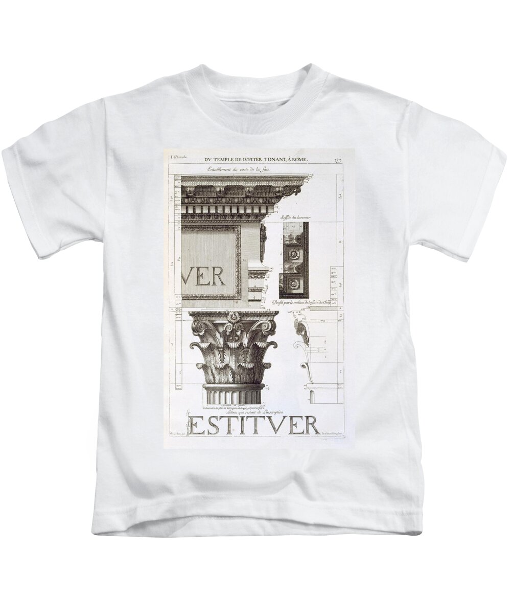 Entablature Kids T-Shirt featuring the drawing Entablature, Capital And Inscription by Antoine Babuty Desgodets