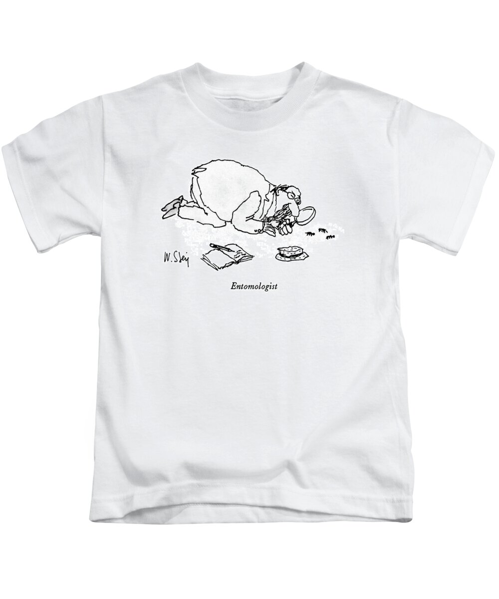 Entomologist

The Entomologist: Title. Man With Magnifying Glass And Goatee Looks At Bugs On The Ground. 
Science Kids T-Shirt featuring the drawing Entomologist by William Steig
