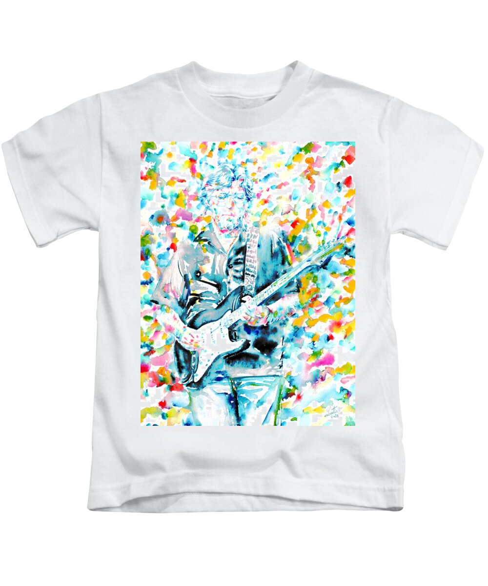 Eric Clapton Kids T-Shirt featuring the painting ERIC CLAPTON - watercolor portrait by Fabrizio Cassetta