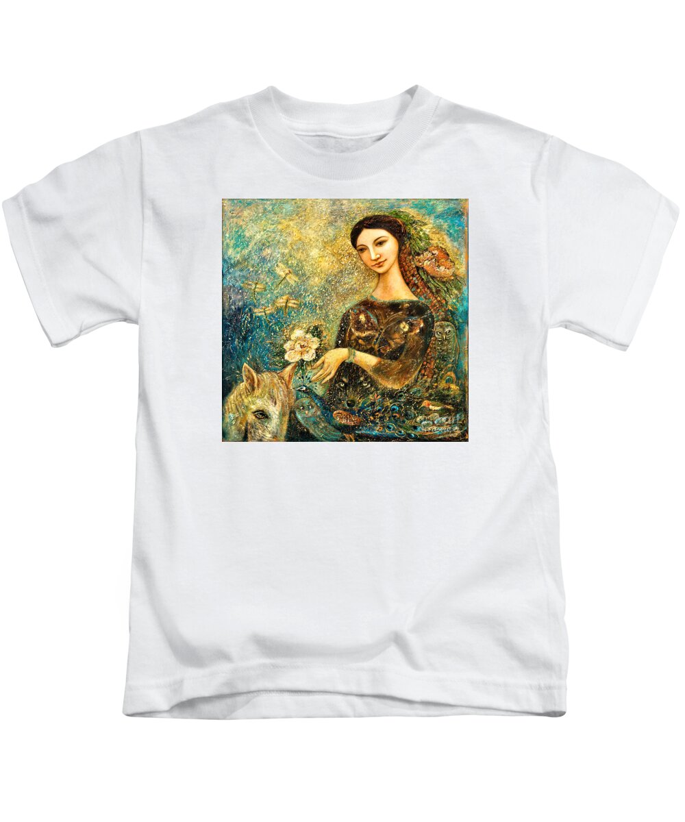 Eve Kids T-Shirt featuring the painting Eve's Orchard by Shijun Munns