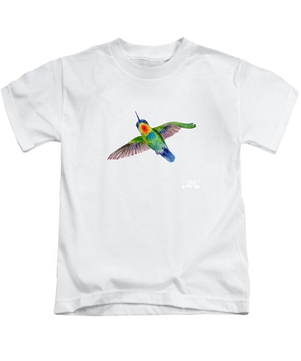 Bird Kids T-Shirt featuring the painting Fiery-Throated Hummingbird by Amy Kirkpatrick