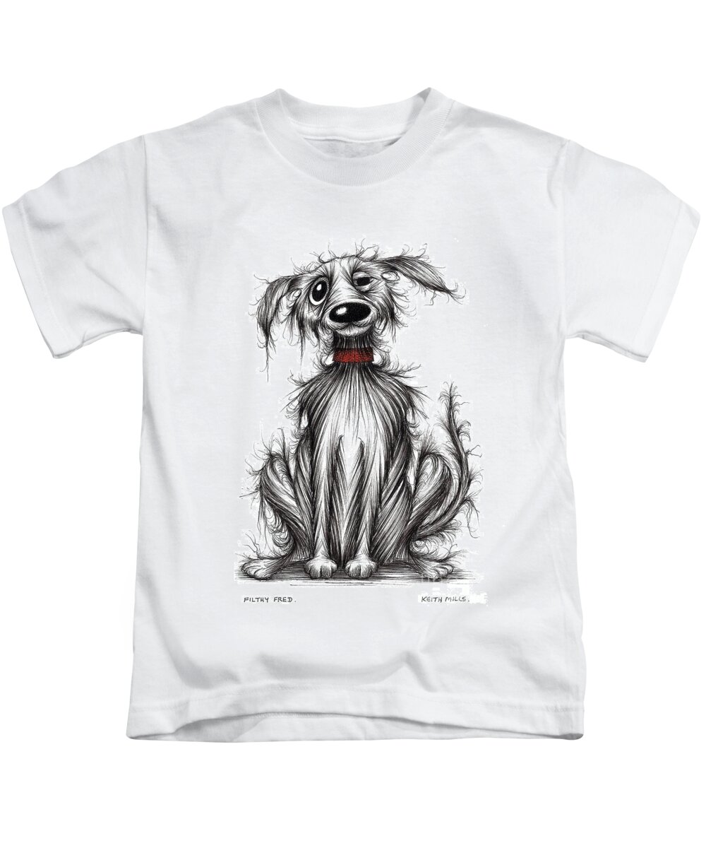 Filthy Dog Kids T-Shirt featuring the drawing Filthy Fred by Keith Mills