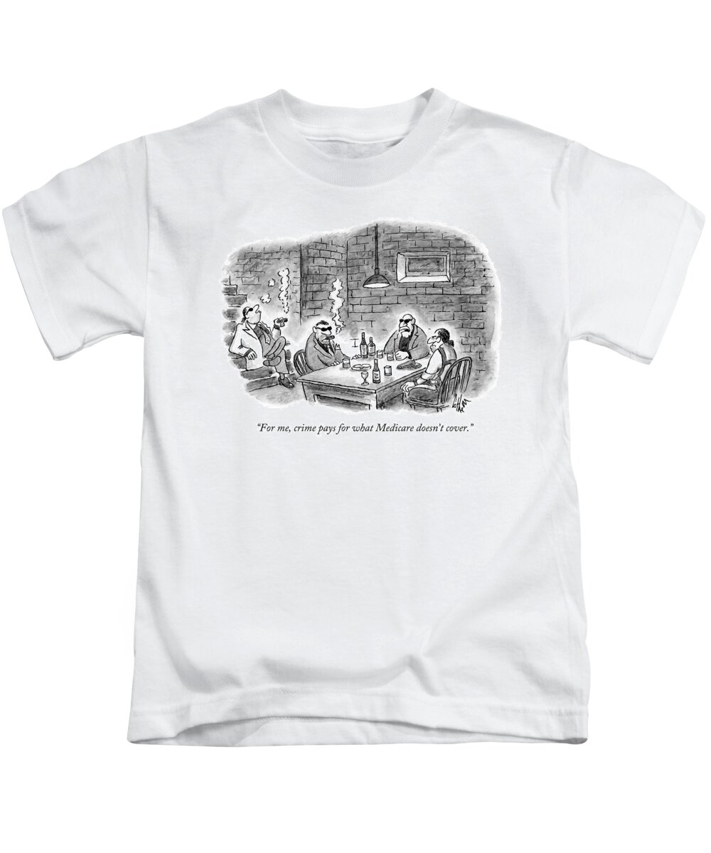 Criminals Kids T-Shirt featuring the drawing Four Criminal Types Sit In A Basement by Frank Cotham