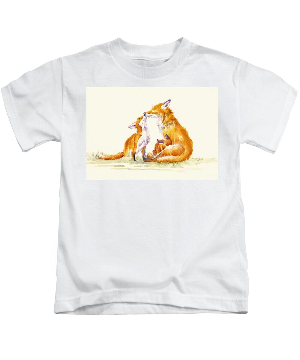 Foxes Kids T-Shirt featuring the painting Foxy Family by Debra Hall