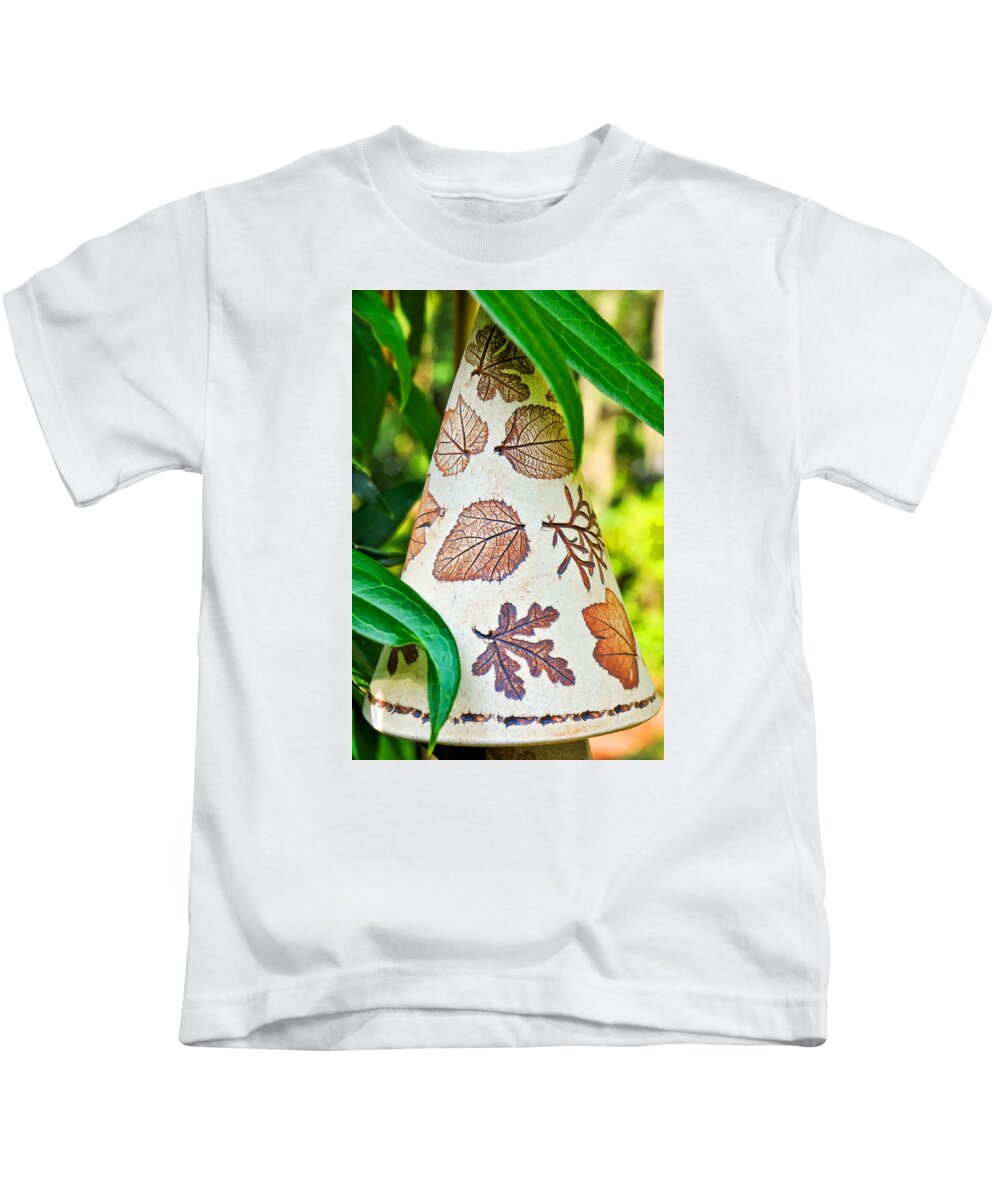 Garden Kids T-Shirt featuring the photograph Garden Leaf Pattern Windchime by Ginger Wakem