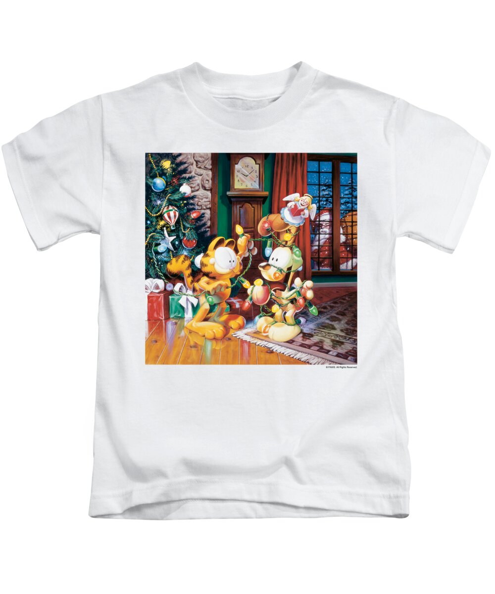  Kids T-Shirt featuring the digital art Garfield - Odie Tree by Brand A