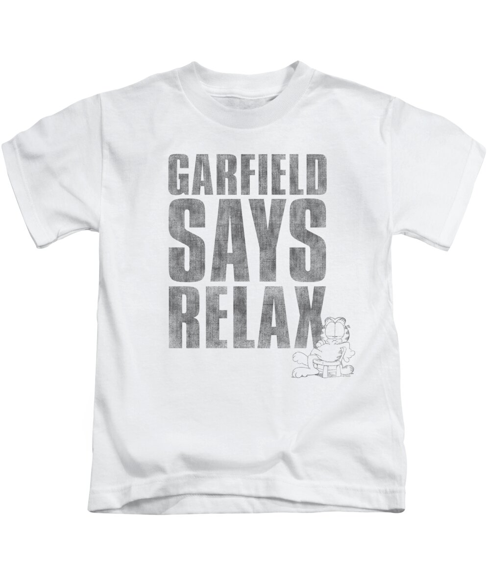  Kids T-Shirt featuring the digital art Garfield - Relax by Brand A